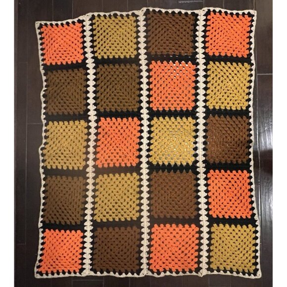 Vintage Handcrafted Crochet Granny Square Blanket Afghan Throw 43" X 52" - Picture 2 of 11